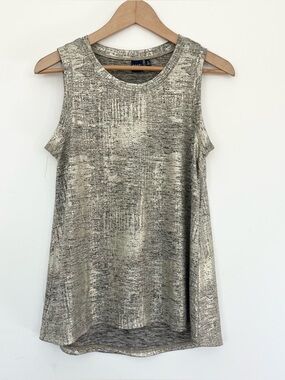 Kaari Blue Sleeveless Metallic Gold and Silver Tank Top Loose Lightweight Small